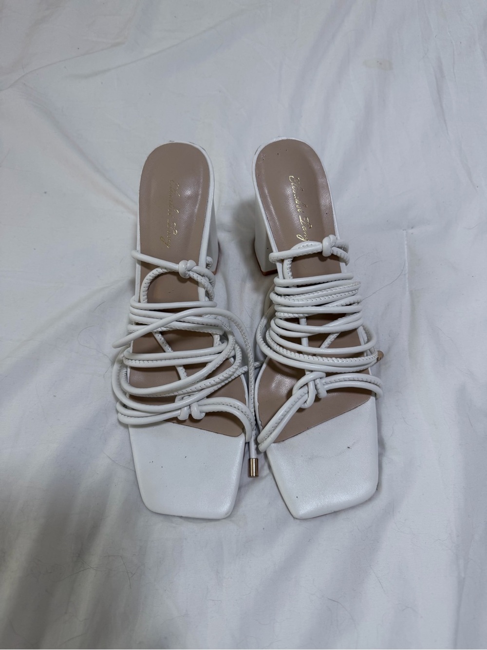 White Strappy Block Heel Sandals - Women's